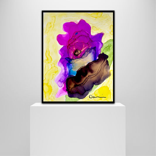 A Purple Flower For You (11x14) - Abstract alcohol ink Yasutomo Art mineral paper painting
