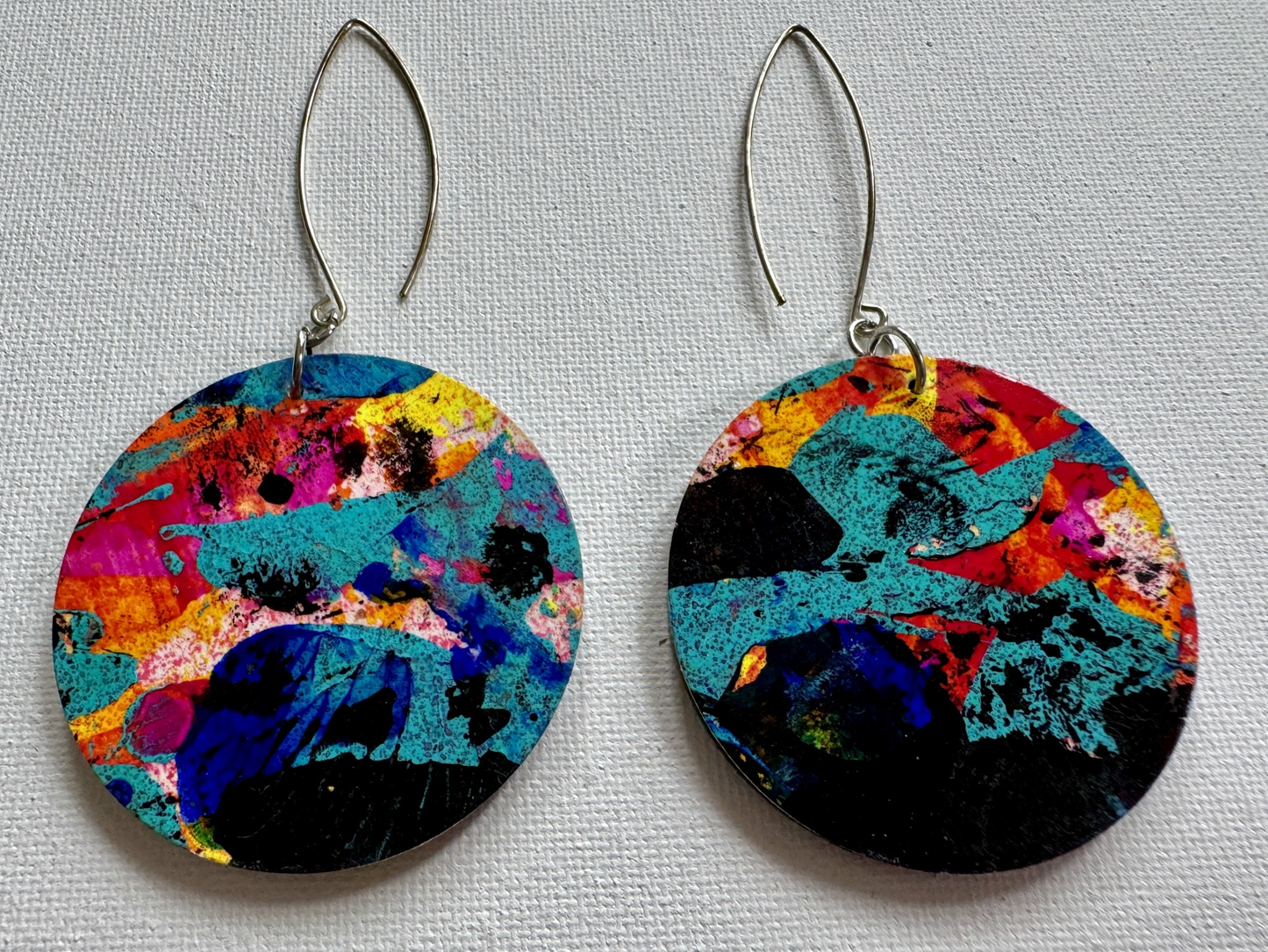 One Of Kind Abstract Hand-Painted Wearable Art Earrings With Stainless Steel Posts