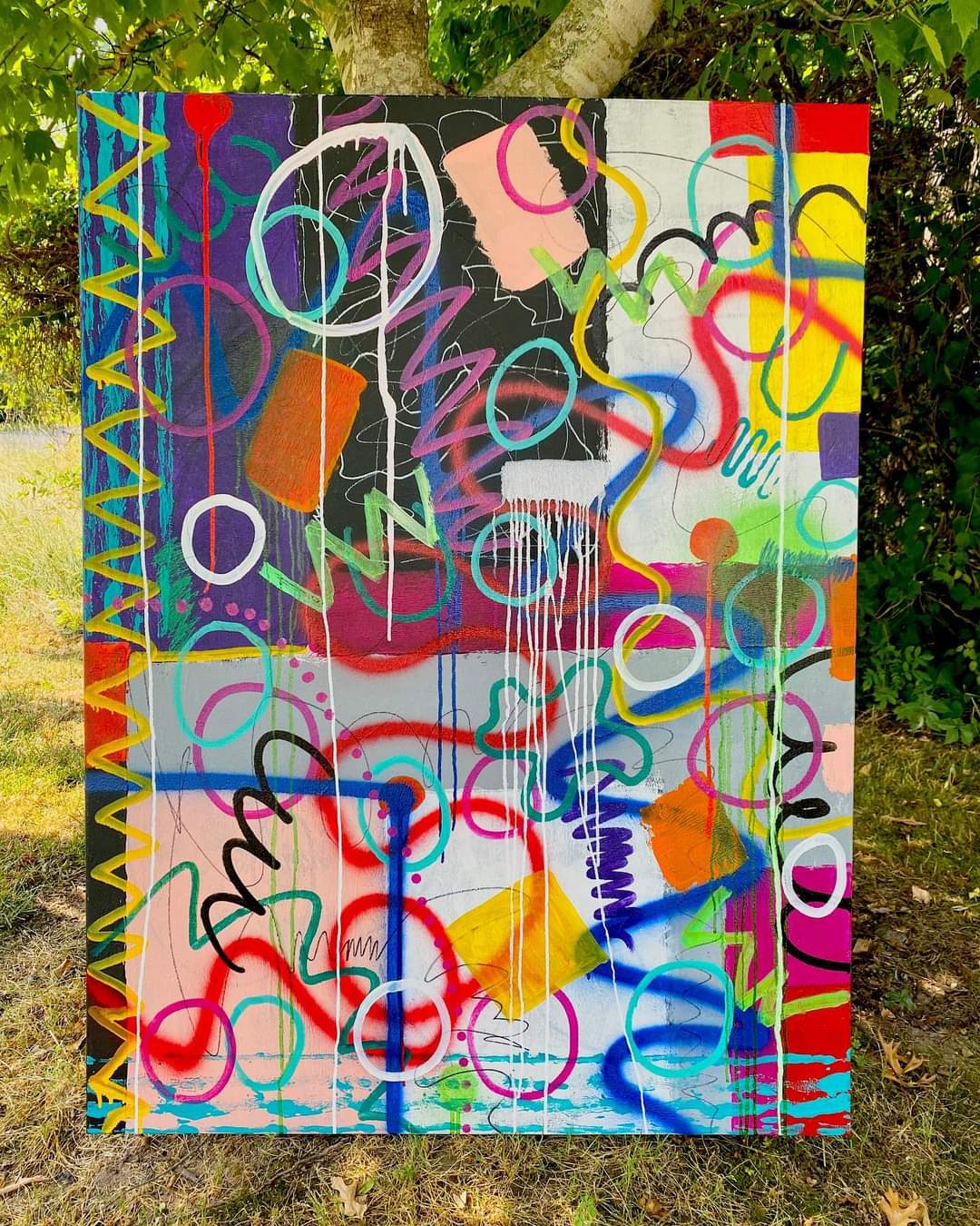 Abstract Graffiti 2 (36x48) - Large abstract mixed media graffiti canvas wall art painting