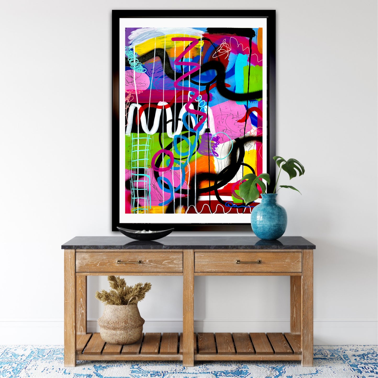 Abstract Graffiti 3 (18x24) -Abstract mixed media watercolor paper painting