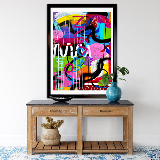 Abstract Graffiti 3 (18x24) -Abstract mixed media watercolor paper painting