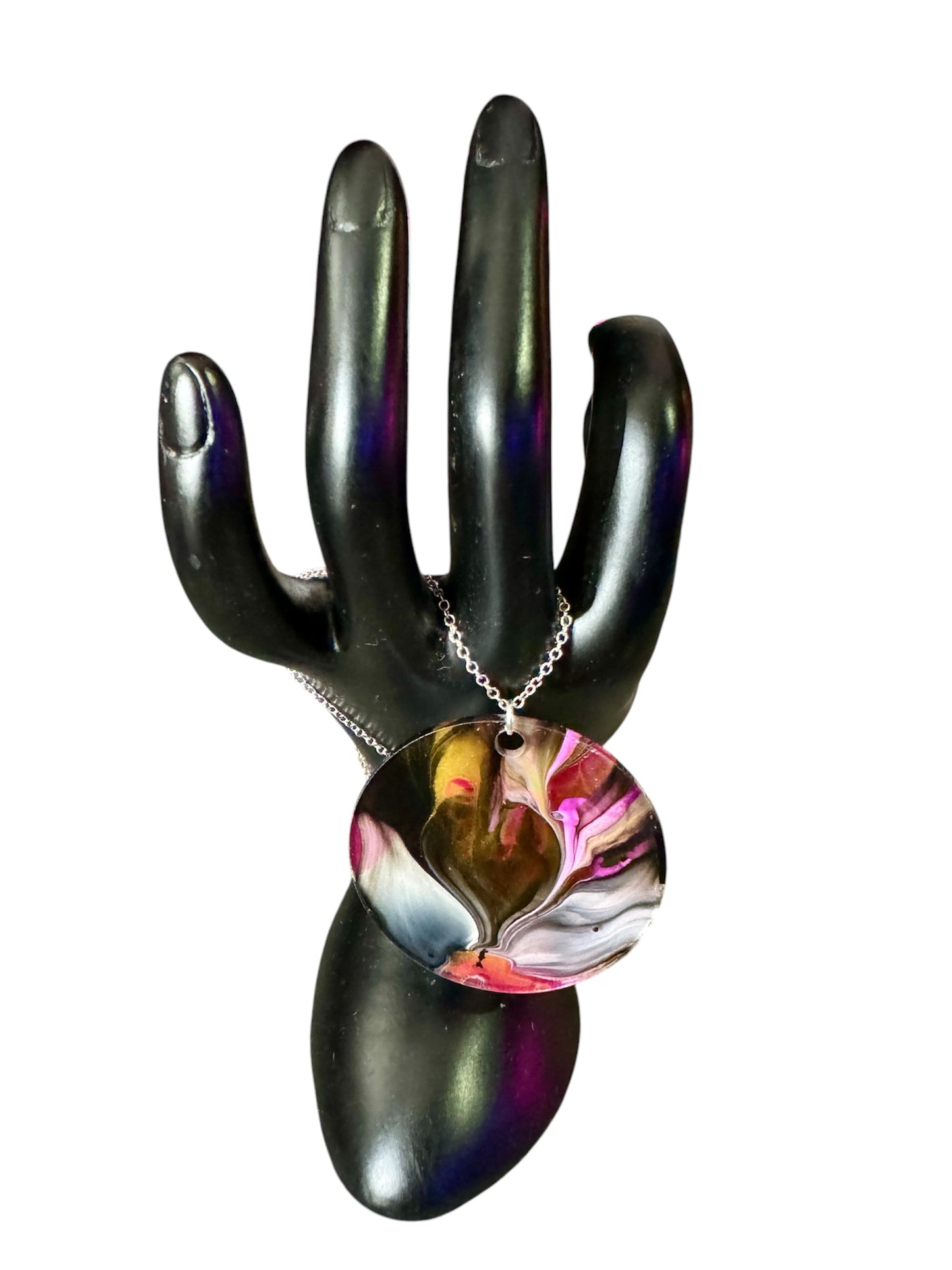 Abstract Wearable Art Statement Necklace - 2" Pendant and 18" Sterling Silver Chain