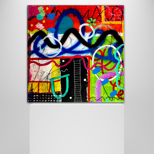 Abstract Playground - 24x24 Original Colorful Mixed Media Painting On Canvas by Dani Wilson For Home Office Children’s Room