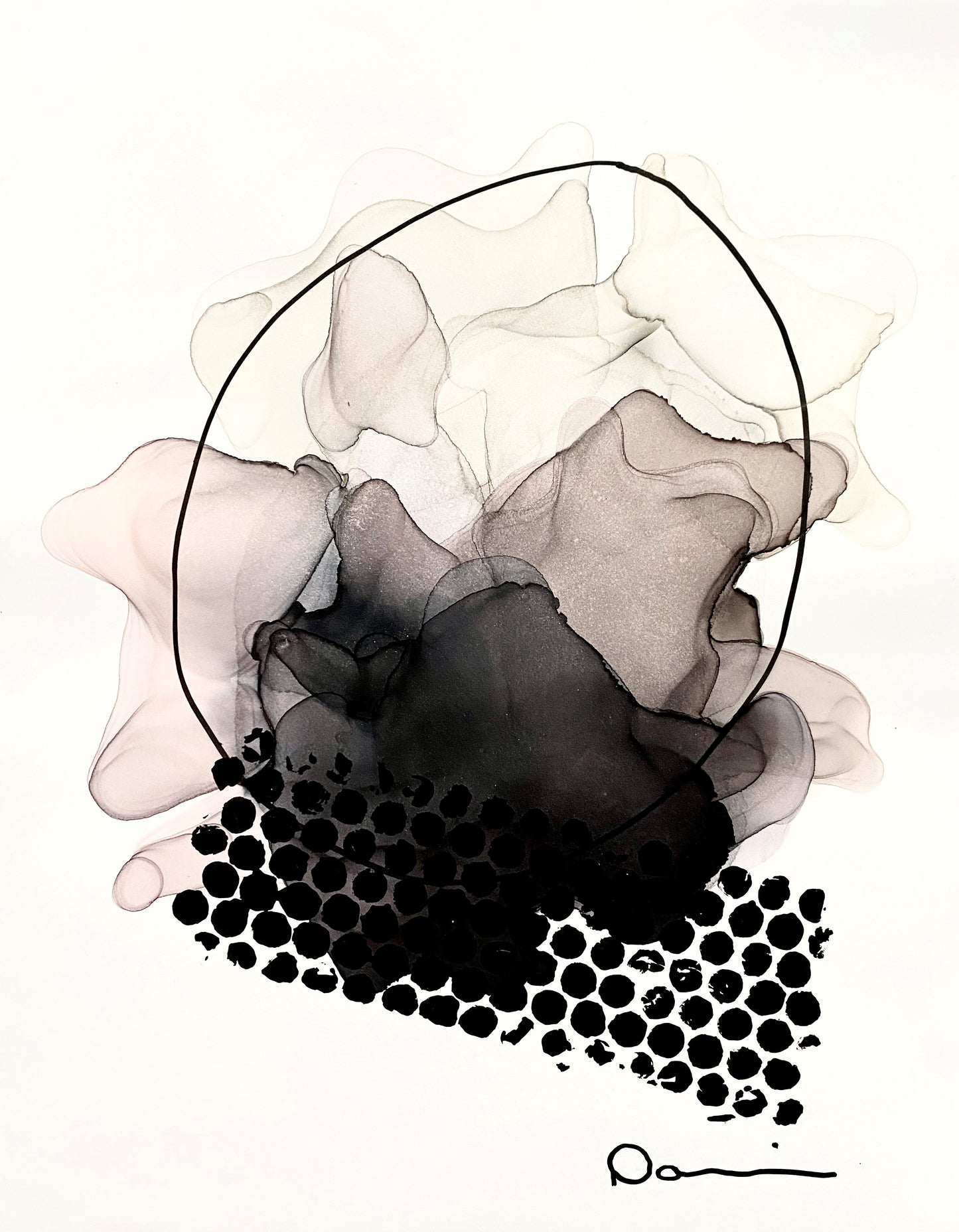 Another Rainy Day (11x14) -Abstract mixed media Yasutomo Art mineral paper painting