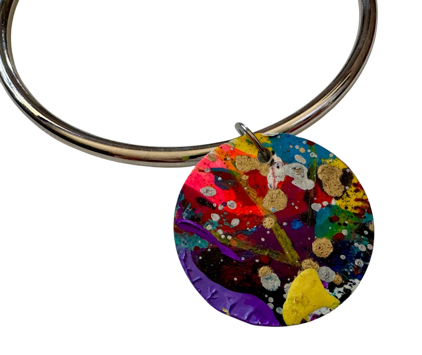 Aura- Hand painted 25mm wearable art pendant bracelet with 7" adjustable stainless steel band