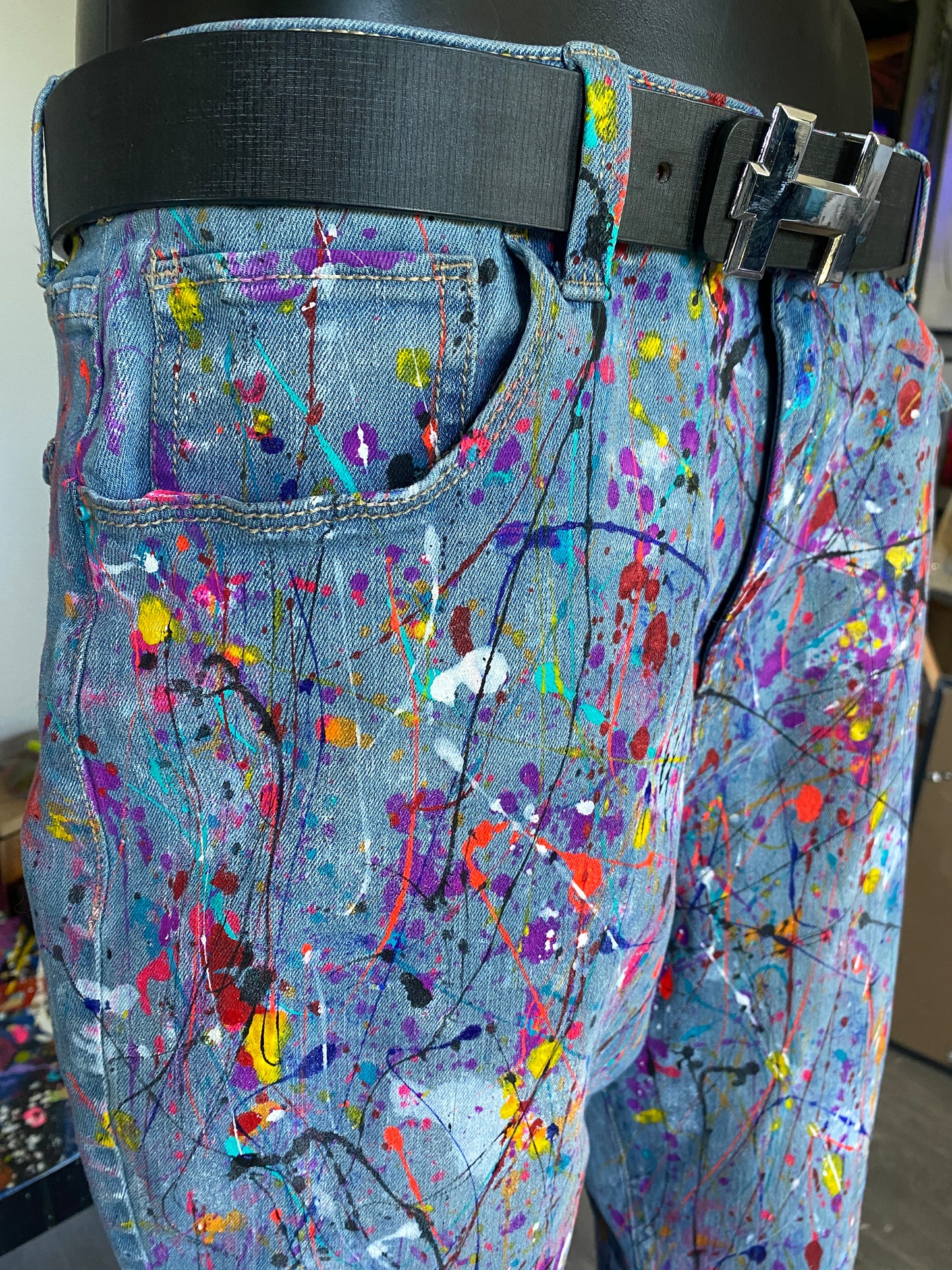 Wearable Art - Hand Painted Boyfriend Jeans by Dani Wilson (Size 11)