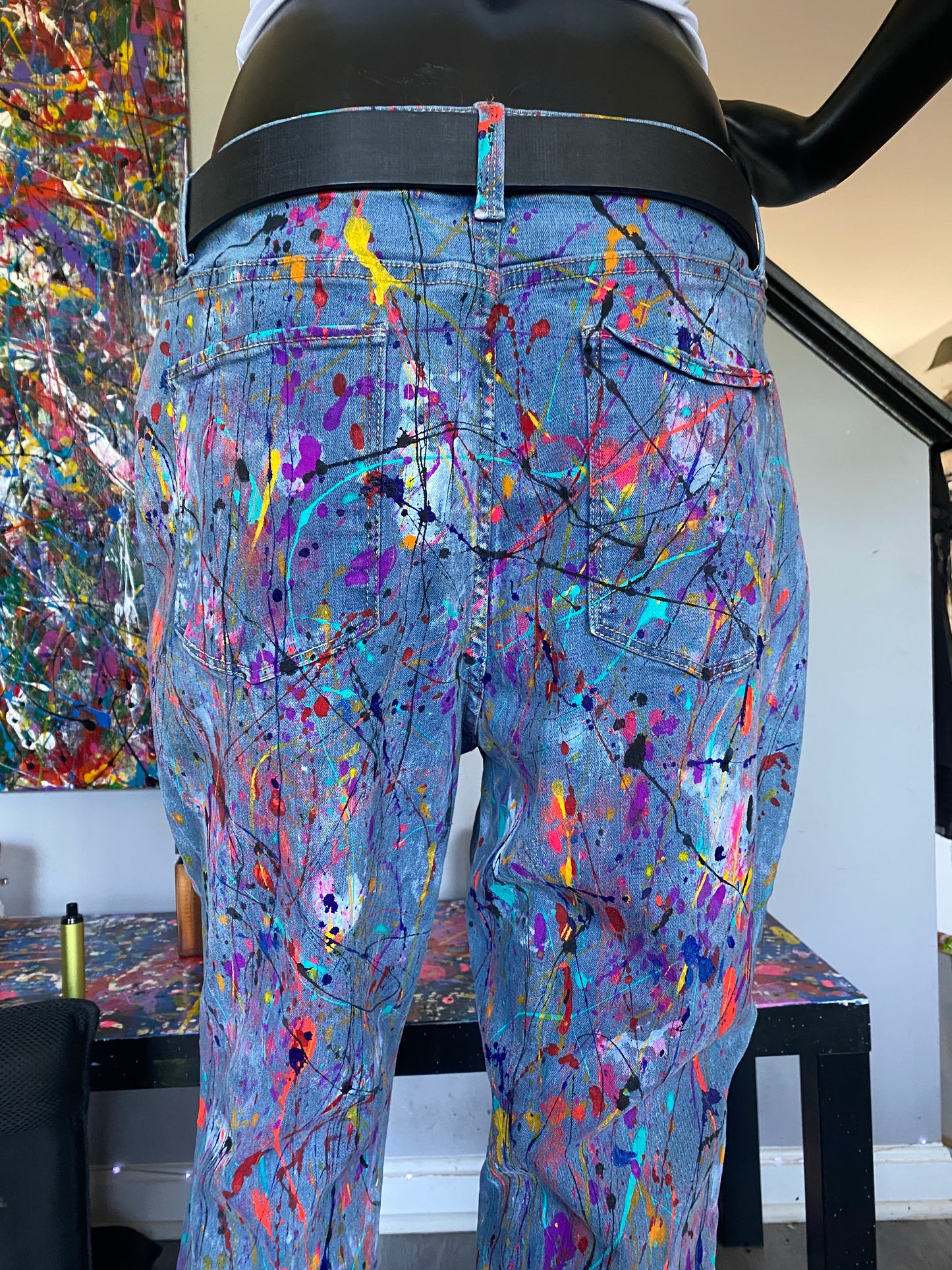 Wearable Art - Hand Painted Boyfriend Jeans by Dani Wilson (Size 11)