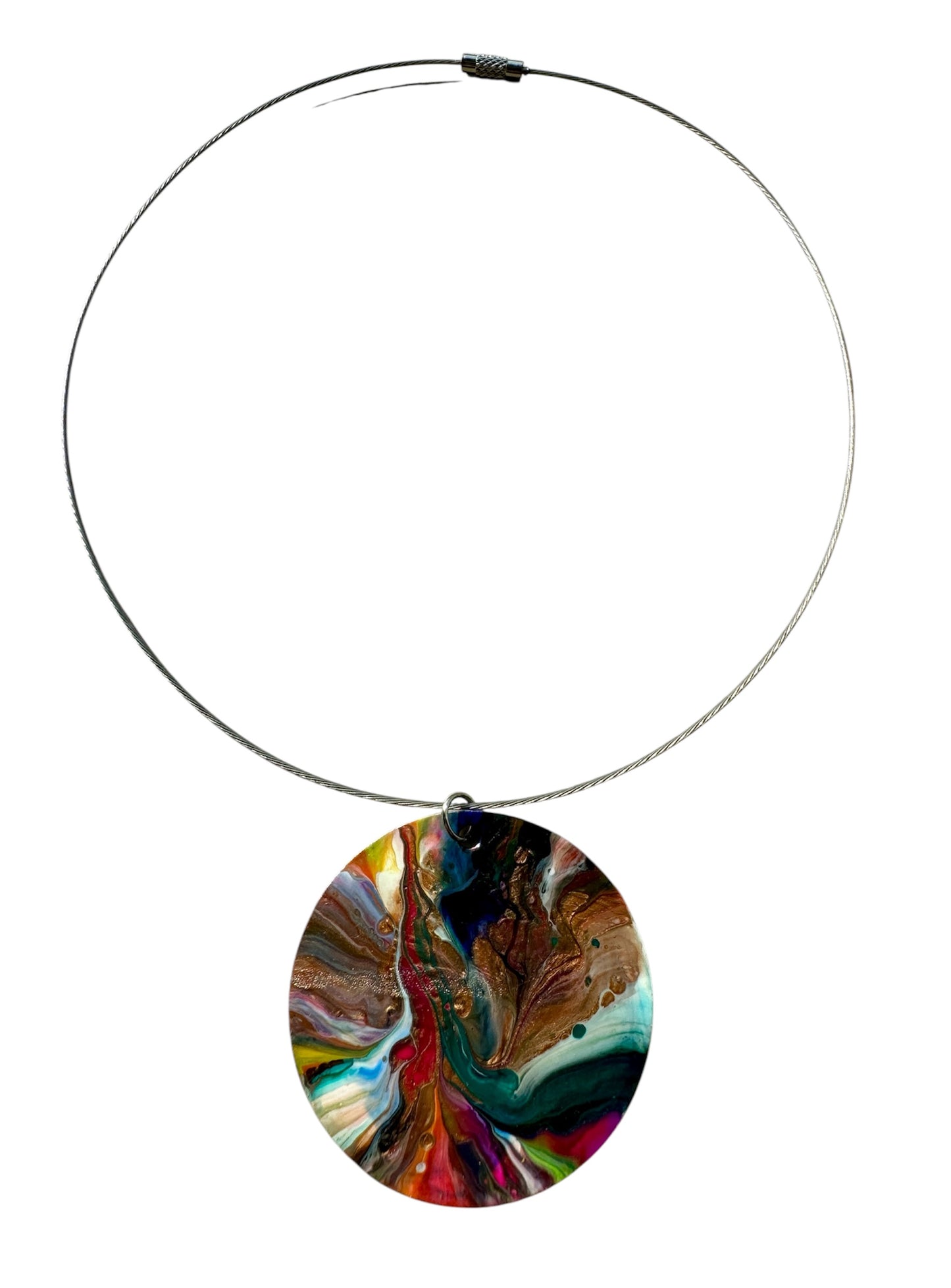 Chromatic Drift - Hand-Painted Lightweight 2” Metal Pendant On An 18” Cable Chain