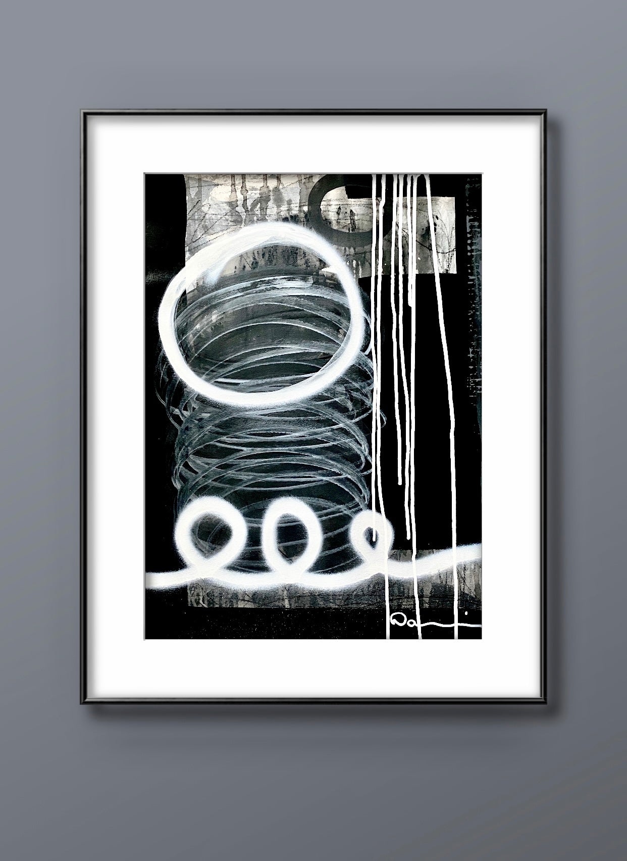 Circle Of Friends (18x24) - Black and white abstract mixed media watercolor paper painting
