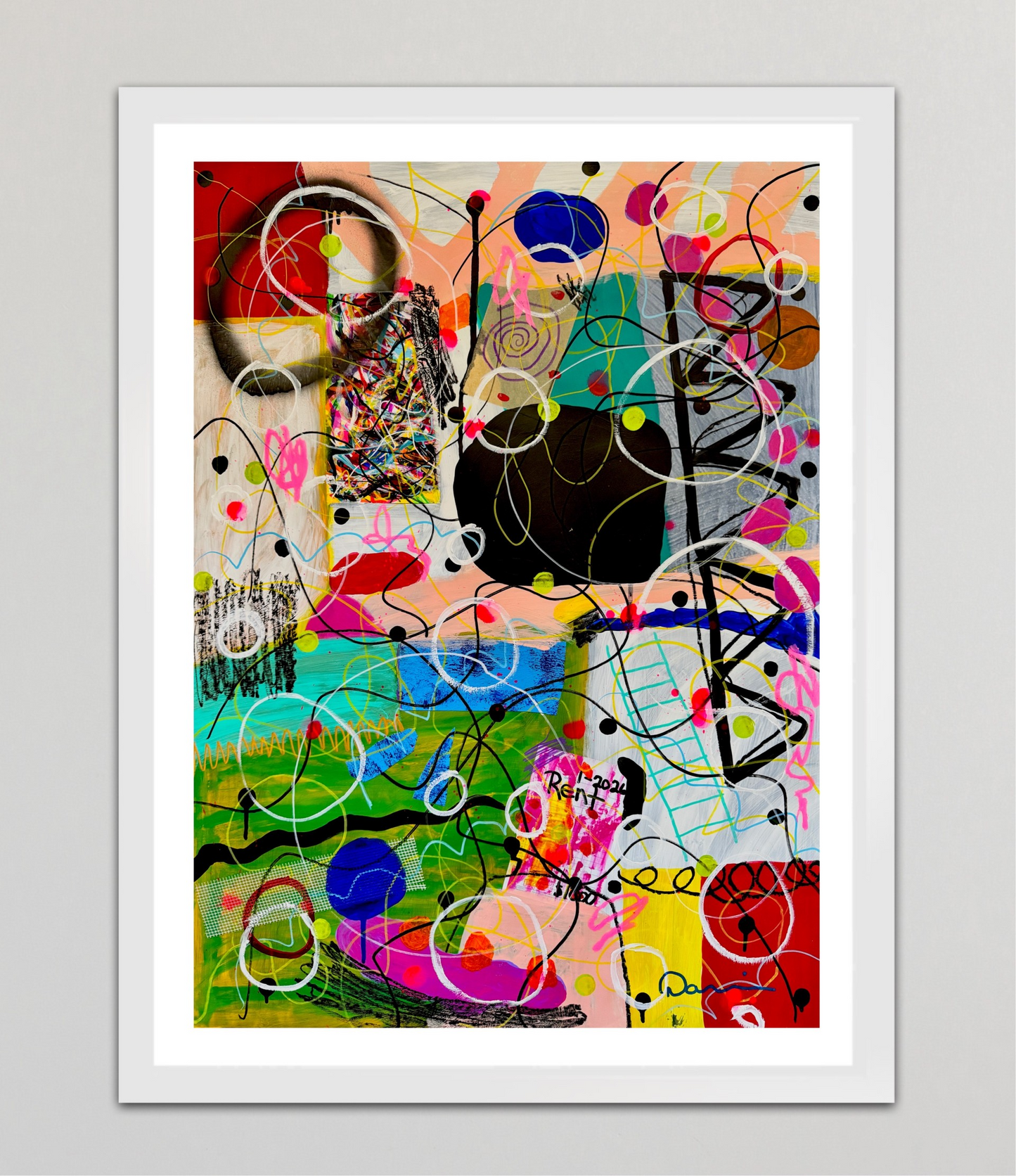 0-Featured - “The Day The Colors Had Too Much Coffee” (22x30) - Original Abstract Painting Mixed Media On Yasutomo Art Mineral Paper by Dani Wilson