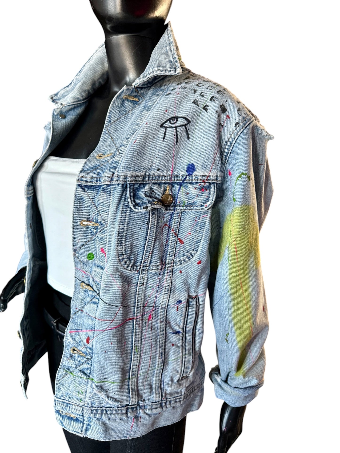 Wearable Art - Colorburst - Absolutely Chic Custom Made Graffiti Denim Jacket by Dani Wilson Designs (Size:M)