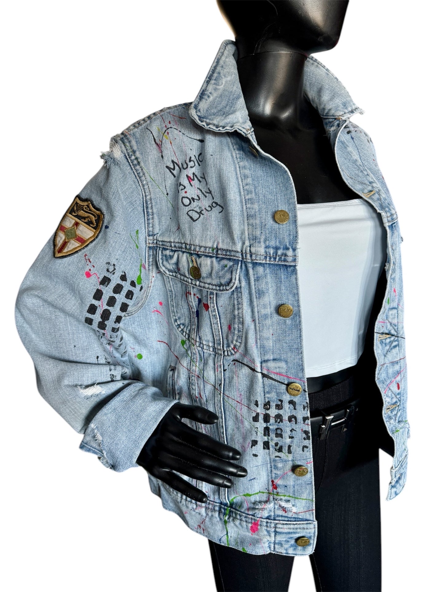 Wearable Art - Colorburst - Absolutely Chic Custom Made Graffiti Denim Jacket by Dani Wilson Designs (Size:M)