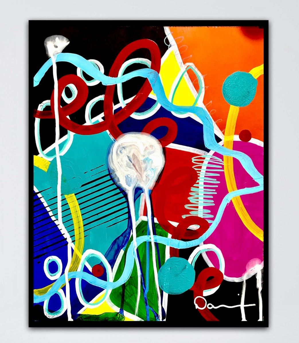 Crazy Things We Do (11x14) - Colorful and energetic abstract mixed media mineral paper painting