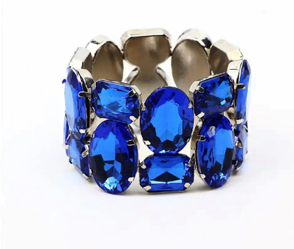 Exquisite 1.50” Wide Sapphire Blue Crystal Bracelet (Size: 7” Adjustable)