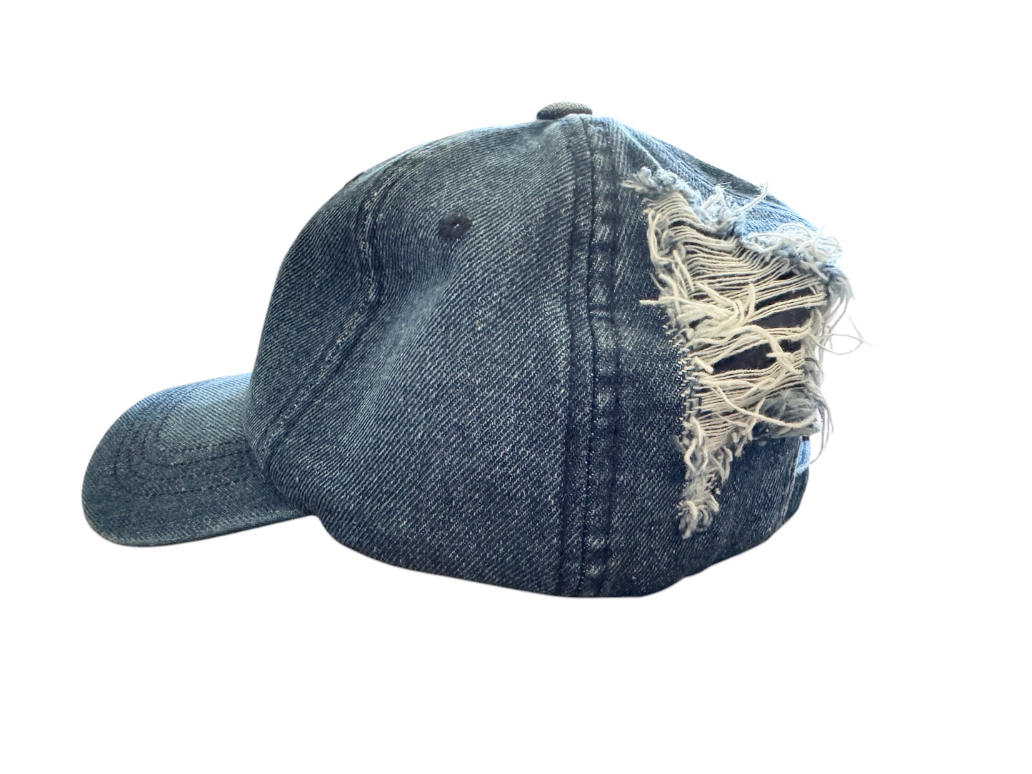Repurposed Prada Distressed Denim Ball Cap For Men And Women by Dani Wilson