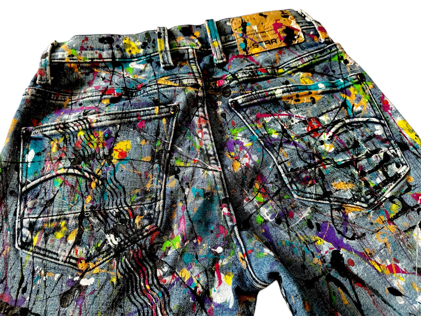 Wearable Art - Men's G-Star Hand Painted One Of a Kind Jeans (Size:28x32)