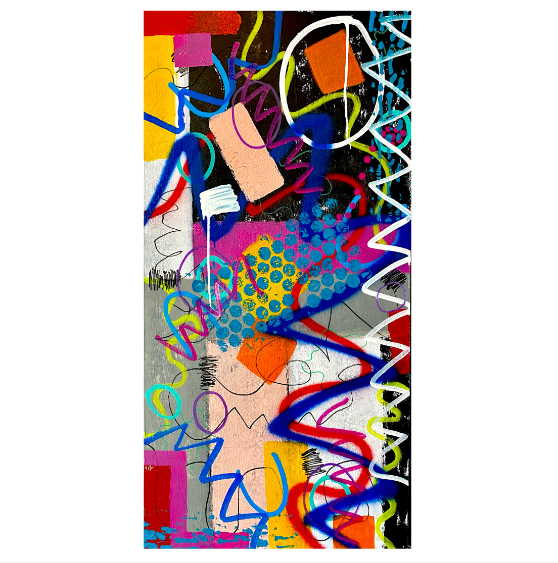 Geometric Symphony (24x48) - Abstract mixed media deep premium canvas wall art painting