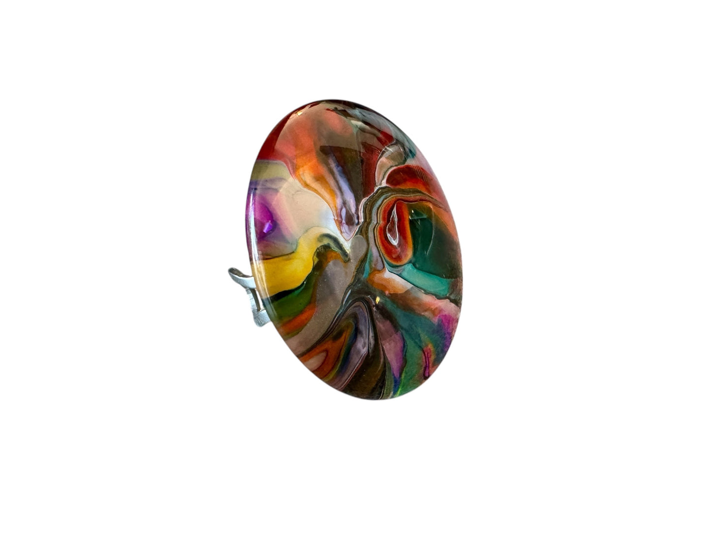 Reflections of Radiance - Hand-Painted Glass Adjustable Stainless Steel Ring