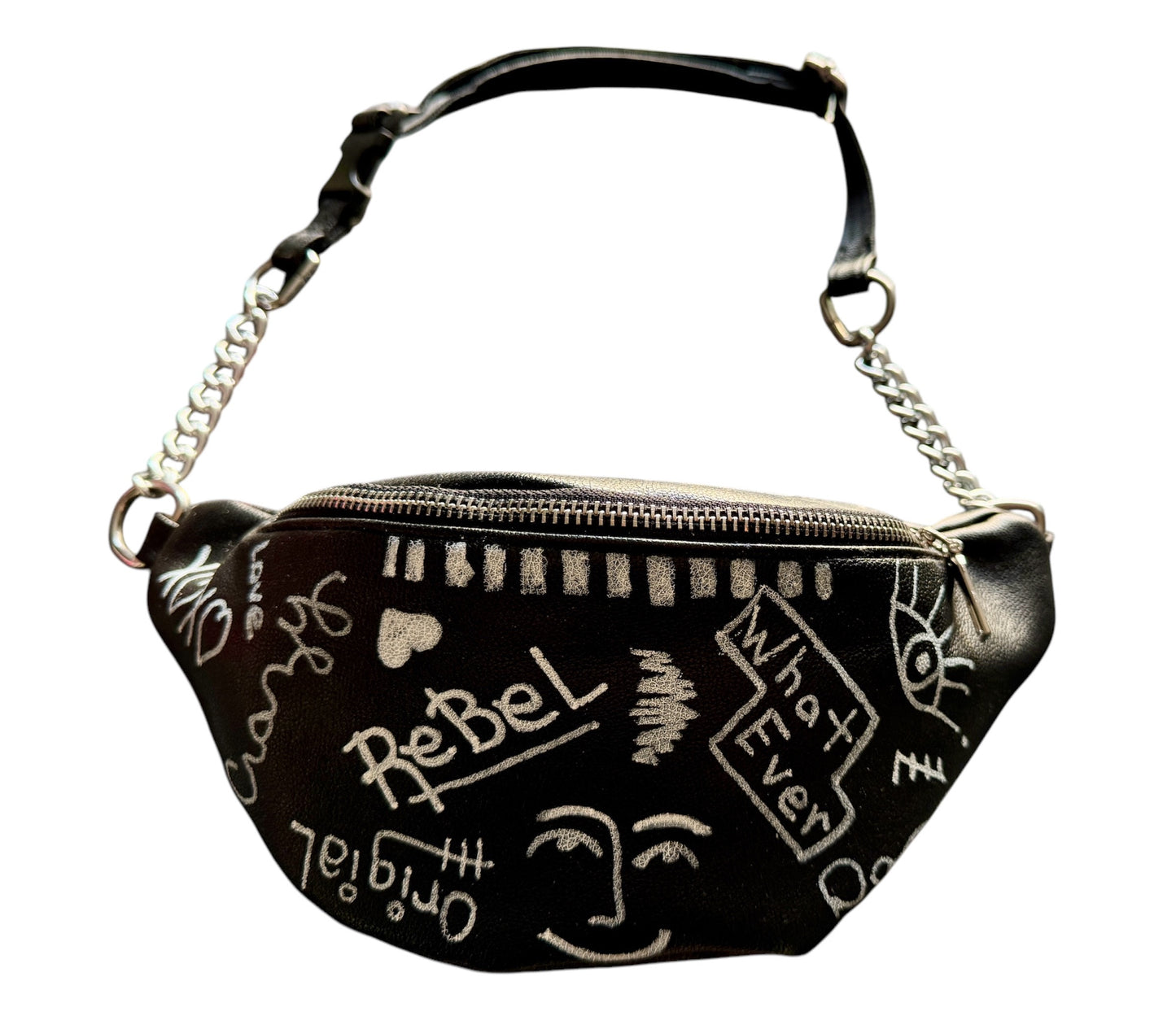 Abstract Rebellion - Vegan Leather Graffiti Chest Bag (11x5 with adjustable strap)
