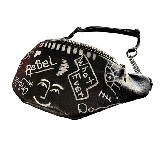 Abstract Rebellion - Vegan Leather Graffiti Chest Bag (11x5 with adjustable strap)