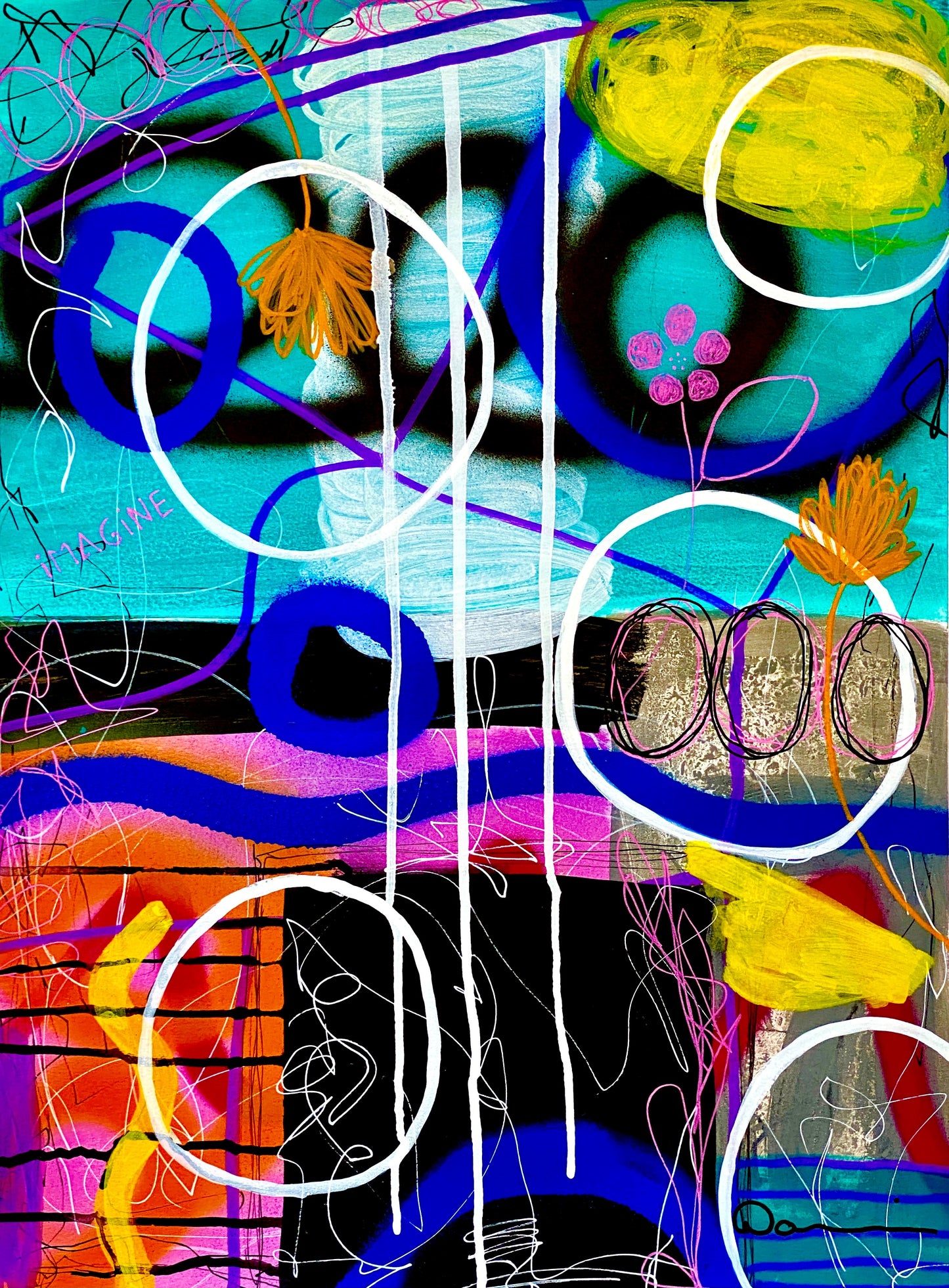 I Love Watching You (18x24) -Mixed media abstract watercolor paper painting