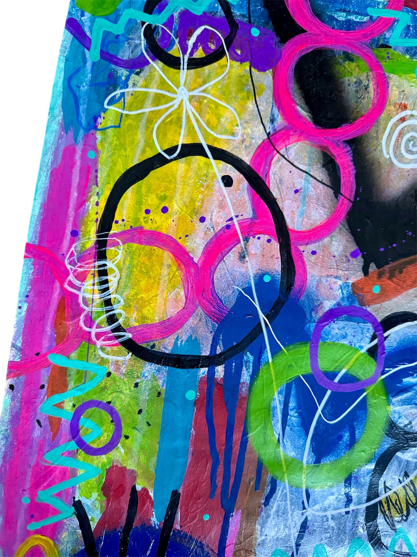 Joyful Mosaic of Whirling Hues (18x24) - Mixed media painting on paper