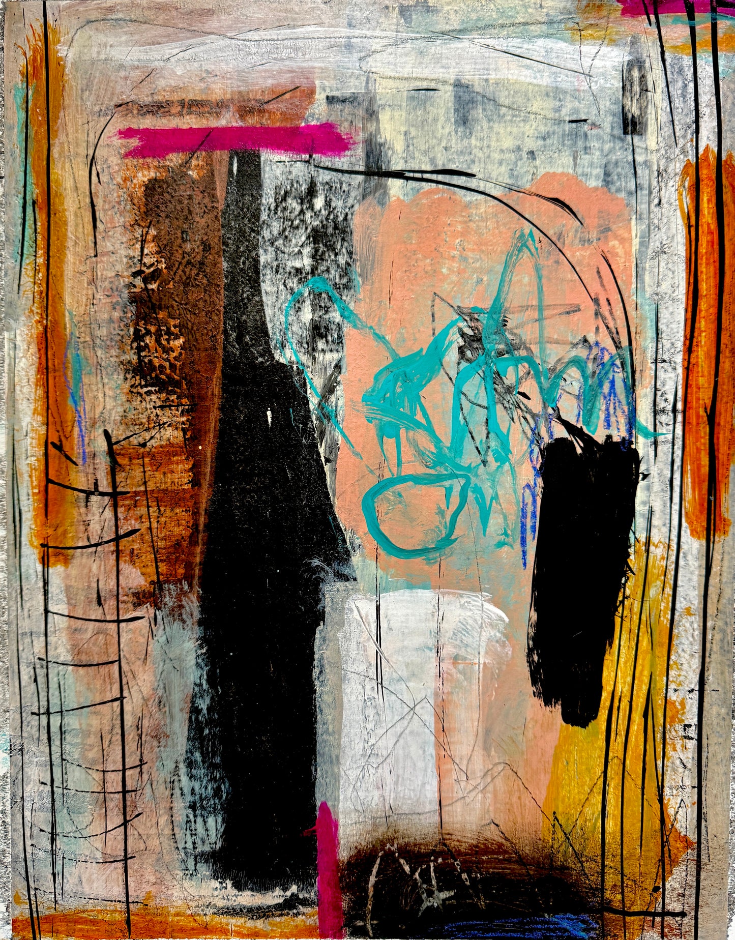 Ladder to Dreams (11x14) - Abstract mixed media Yasutomo Art mineral paper painting