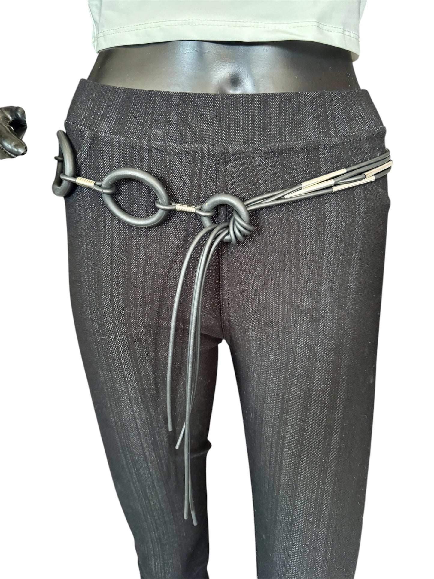 Linear Harmony - Handmade Black Rubber Belt/Necklace 47” With Silver Hardware