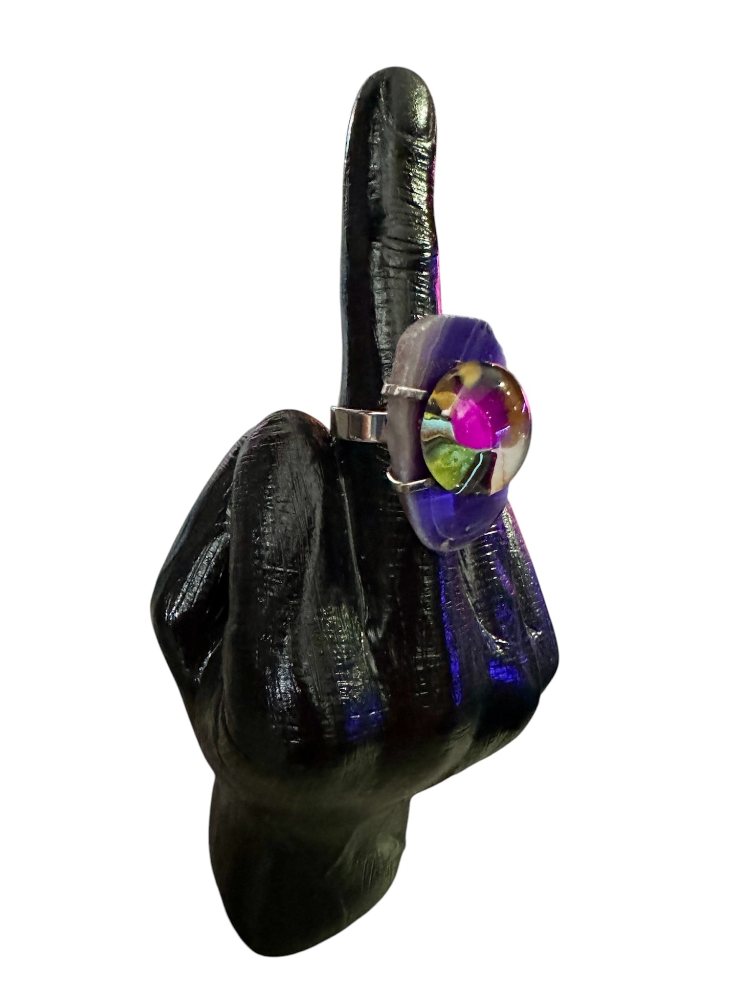 Luminous Dance -Wearable Art Adjustable Hand Painted Glass and Stone Ring