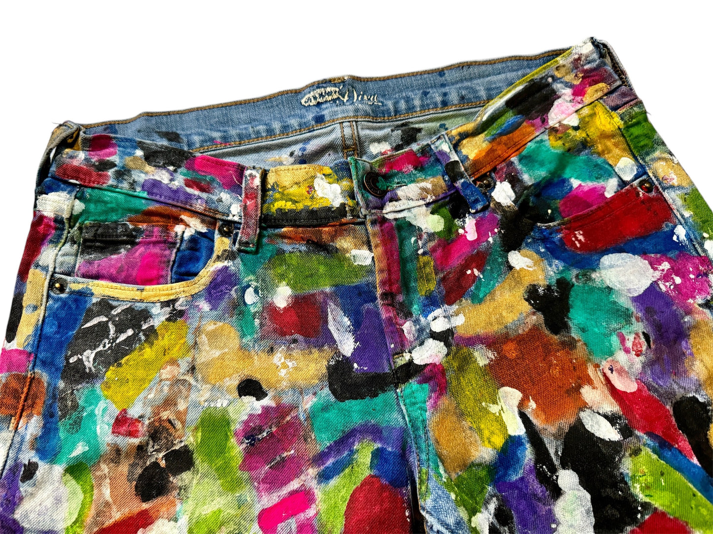 Canvas in Motion - Wearable Art Hand-Painted Denim Jeans For Women (Size: 4)