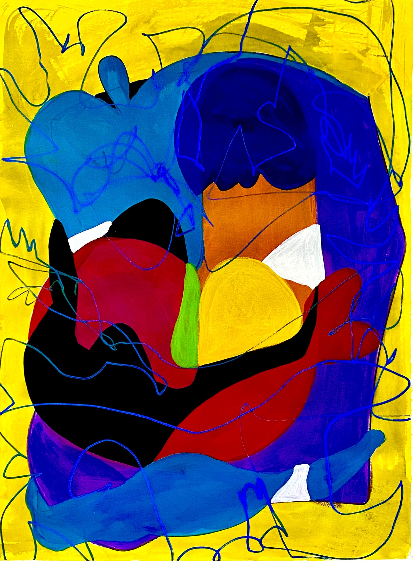 My Aching Heart (18x24) - Abstract mixed media watercolor paper painting