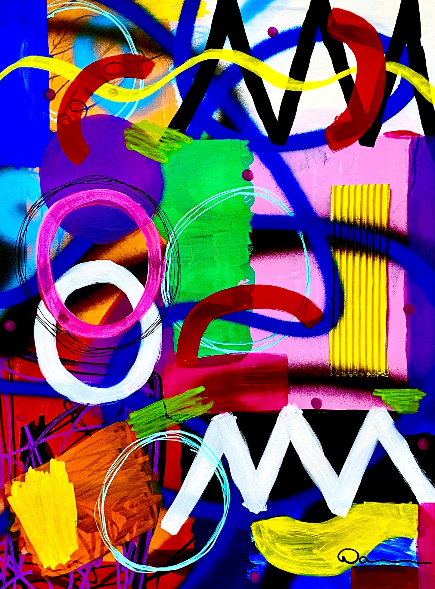 My Crazy Life (18x24) - Abstract mixed media graffiti watercolor paper painting