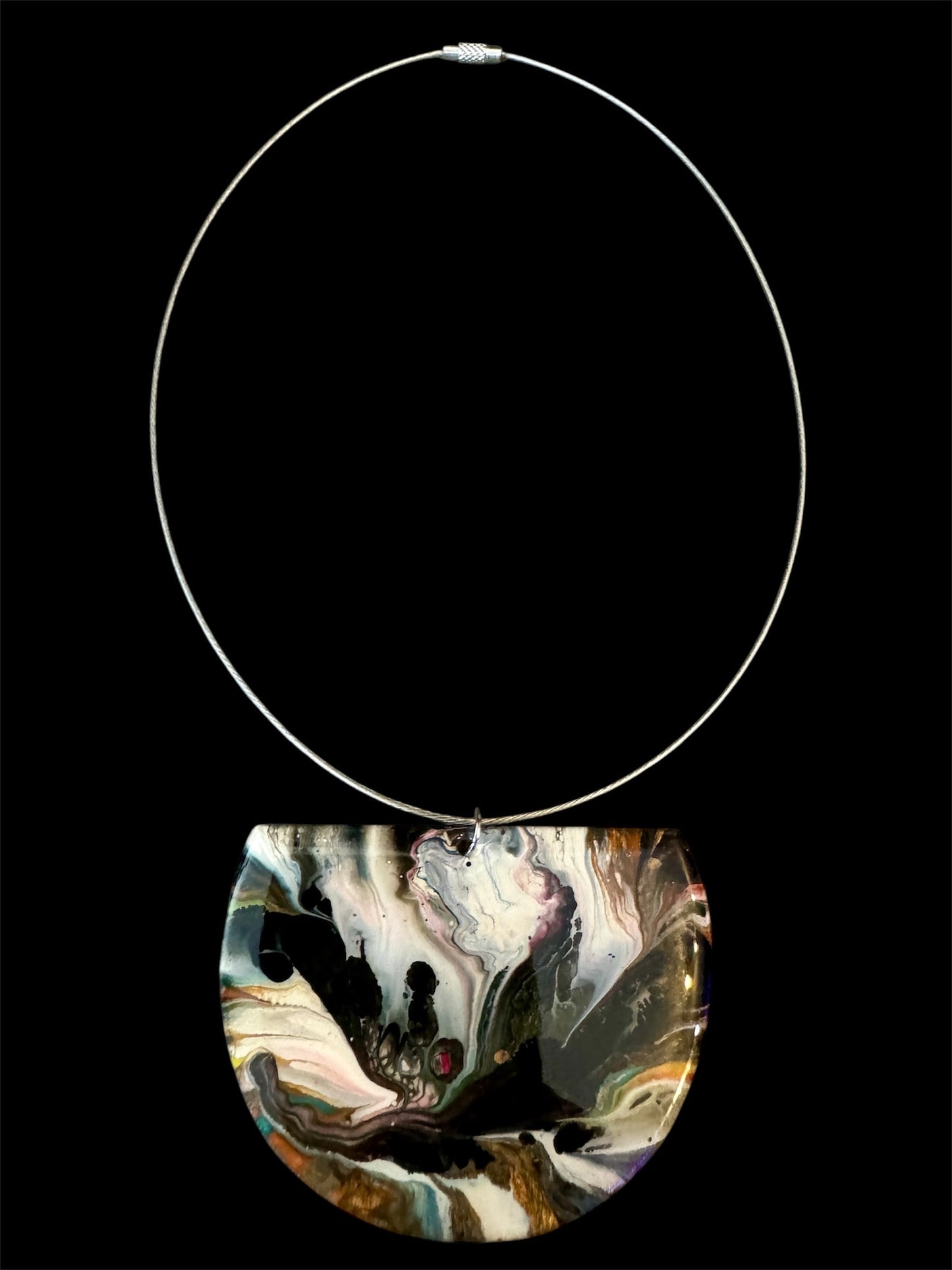 MystiqueWave - Hand painted 3" wearable art pendant with 18" stainless steel cable chain