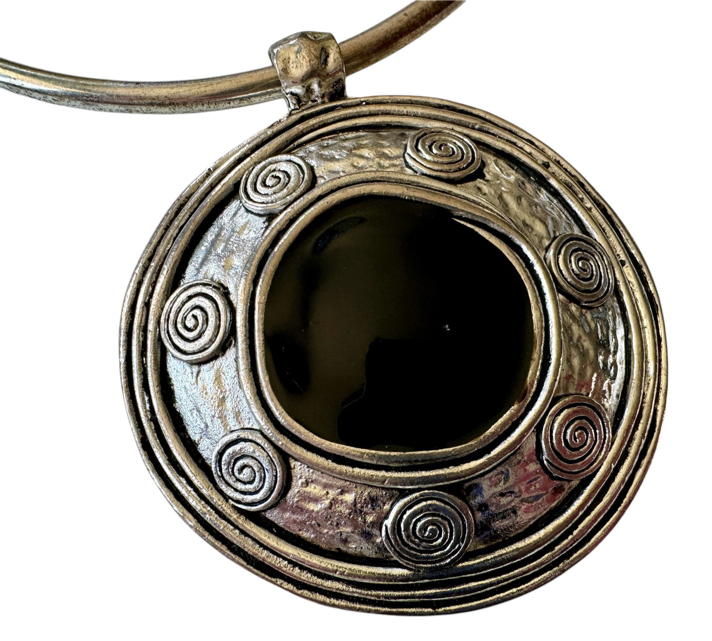 Absolutely Breathtaking Silver Vintage Necklace For Women With A 3” Pendant With Black Center