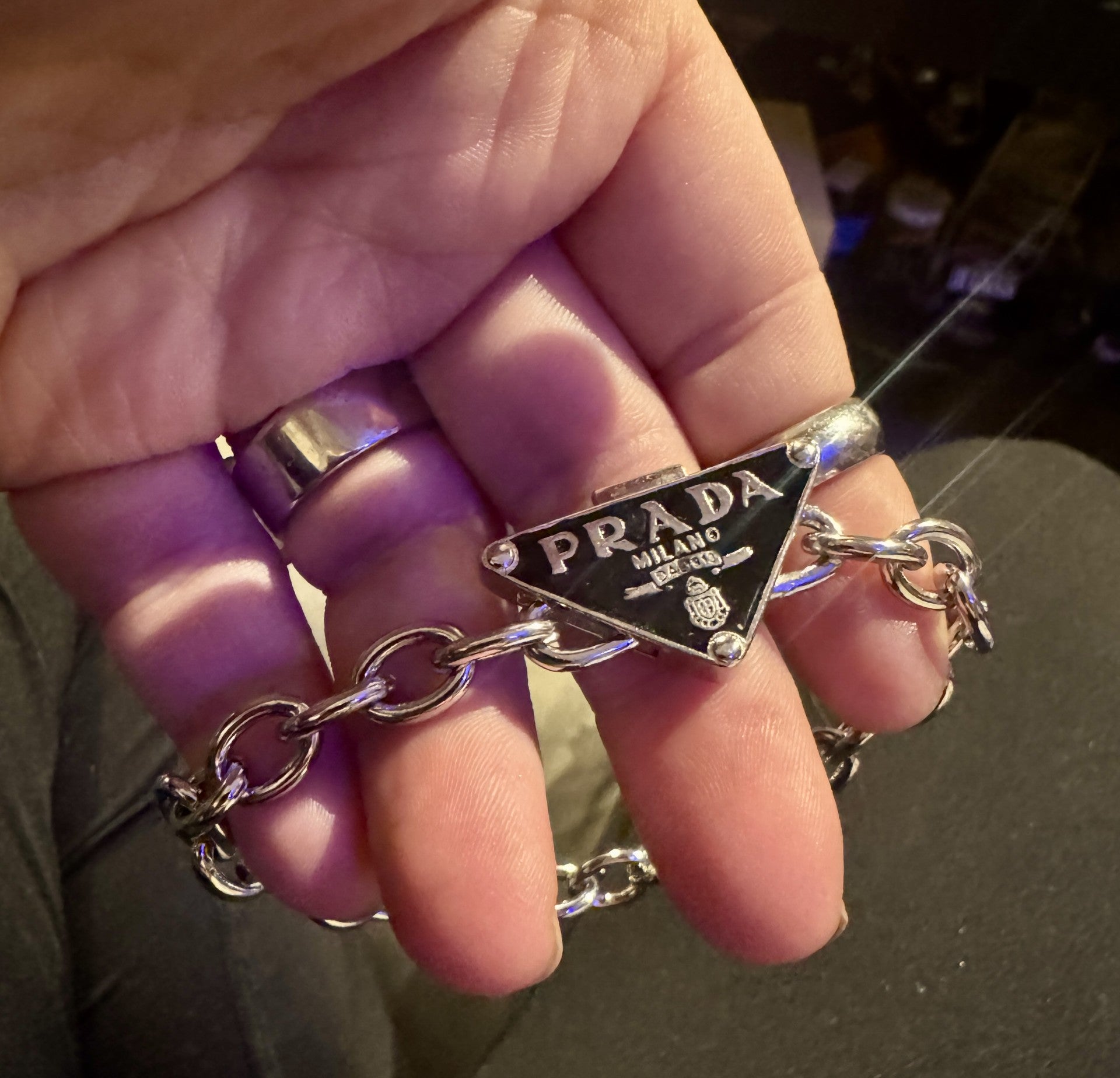 9- Featured -Prada Triangle Sliver Chain-link Bracelet (Size: 8