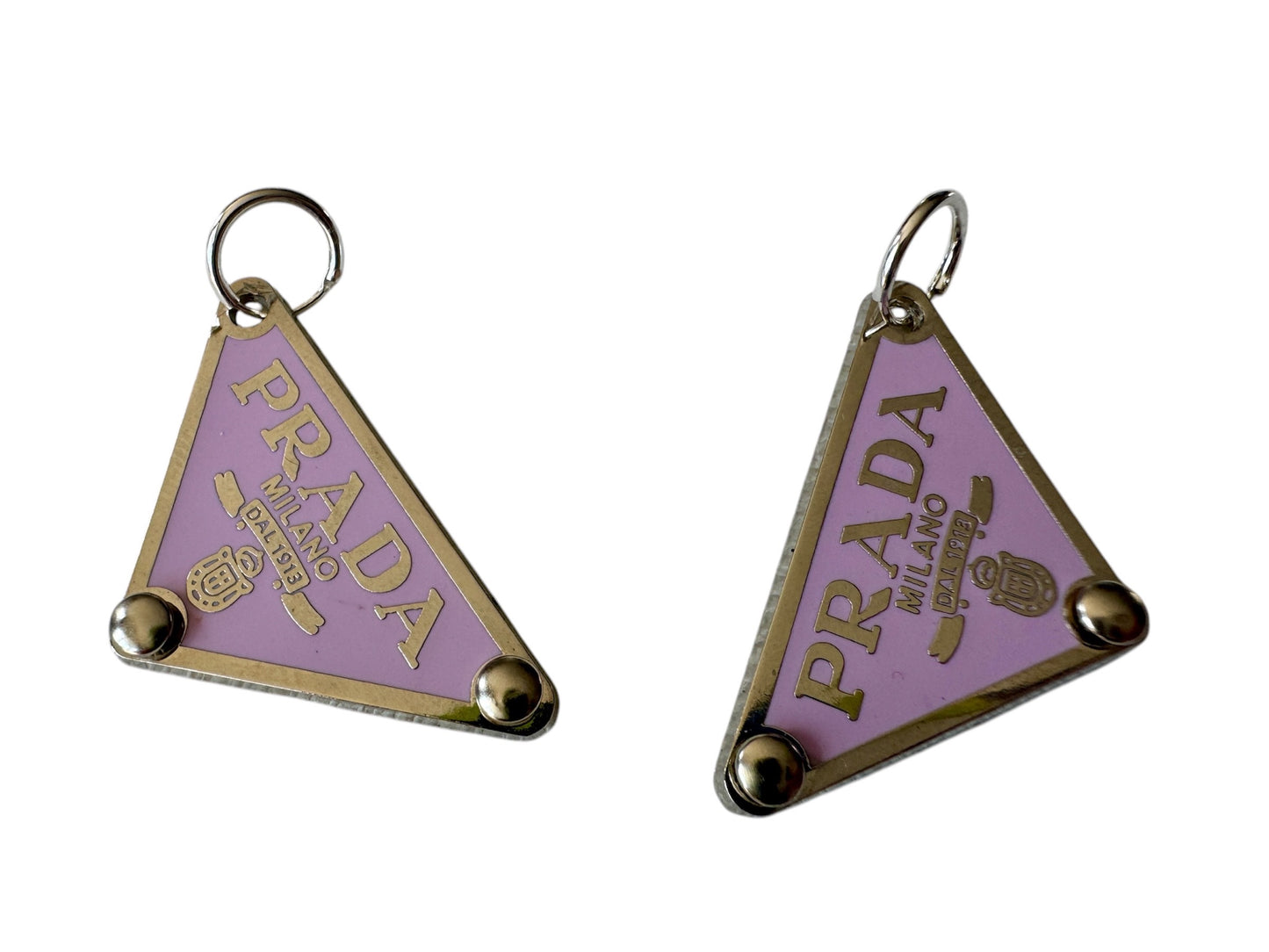 Repurposed Prada Triangle Logo Earrings With Sterling Silver Hoops 1.25” Long