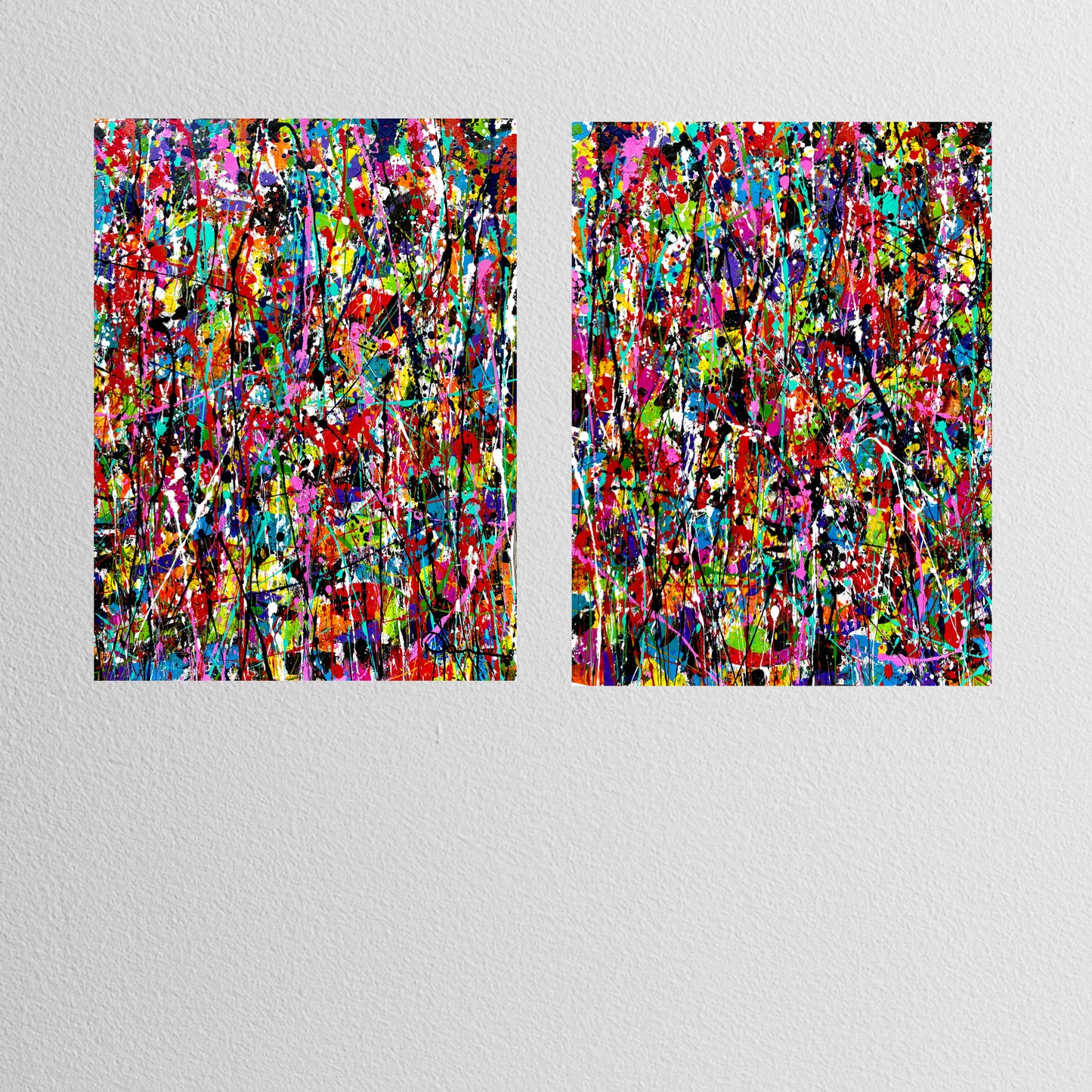 Pulsefire Diptych 18x48 - Original Large Hand-Painted Colorful Abstract Mixed Media Wall Art Signed Painting by Dani Wilson