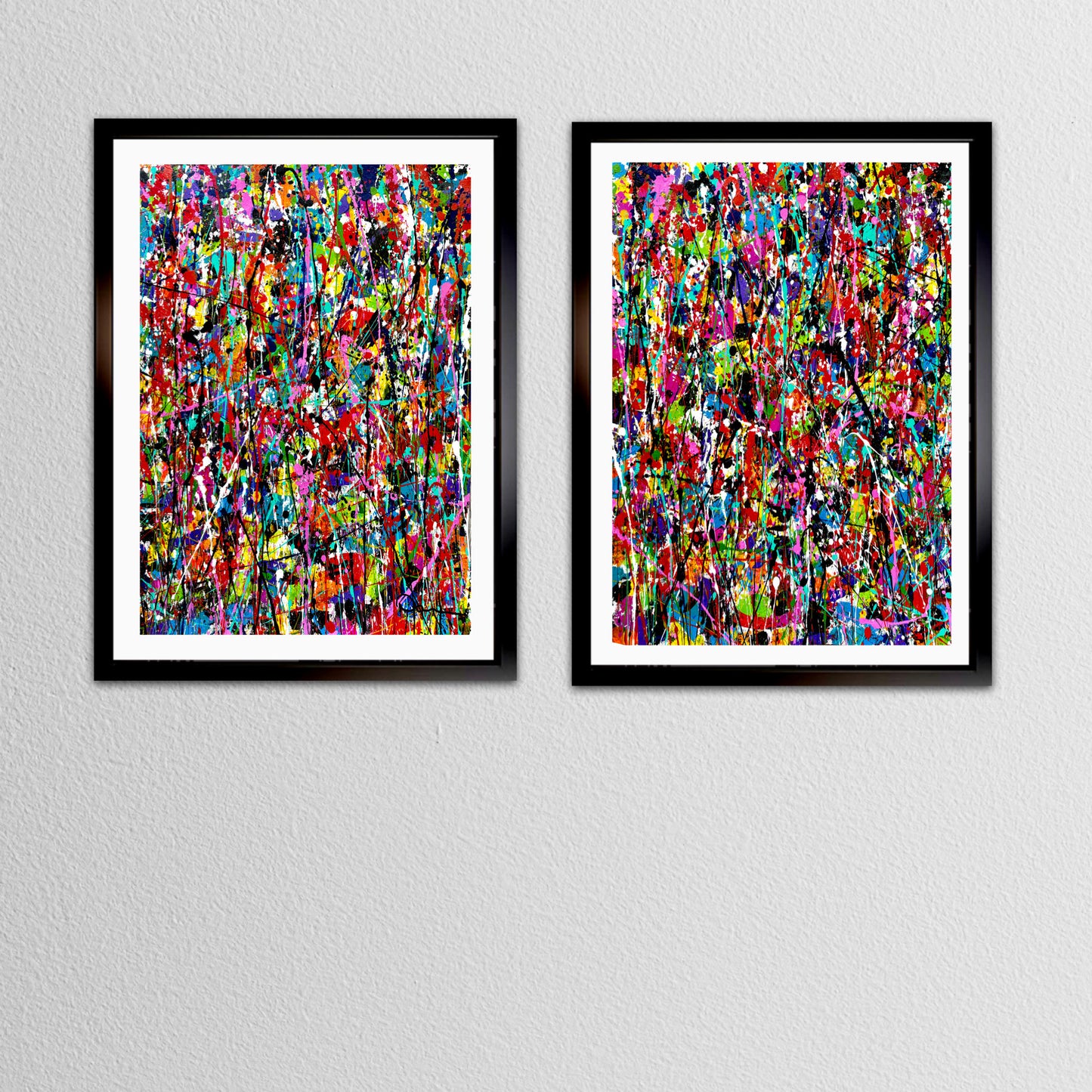 Pulsefire Diptych 18x48 - Original Large Hand-Painted Colorful Abstract Mixed Media Wall Art Signed Painting by Dani Wilson