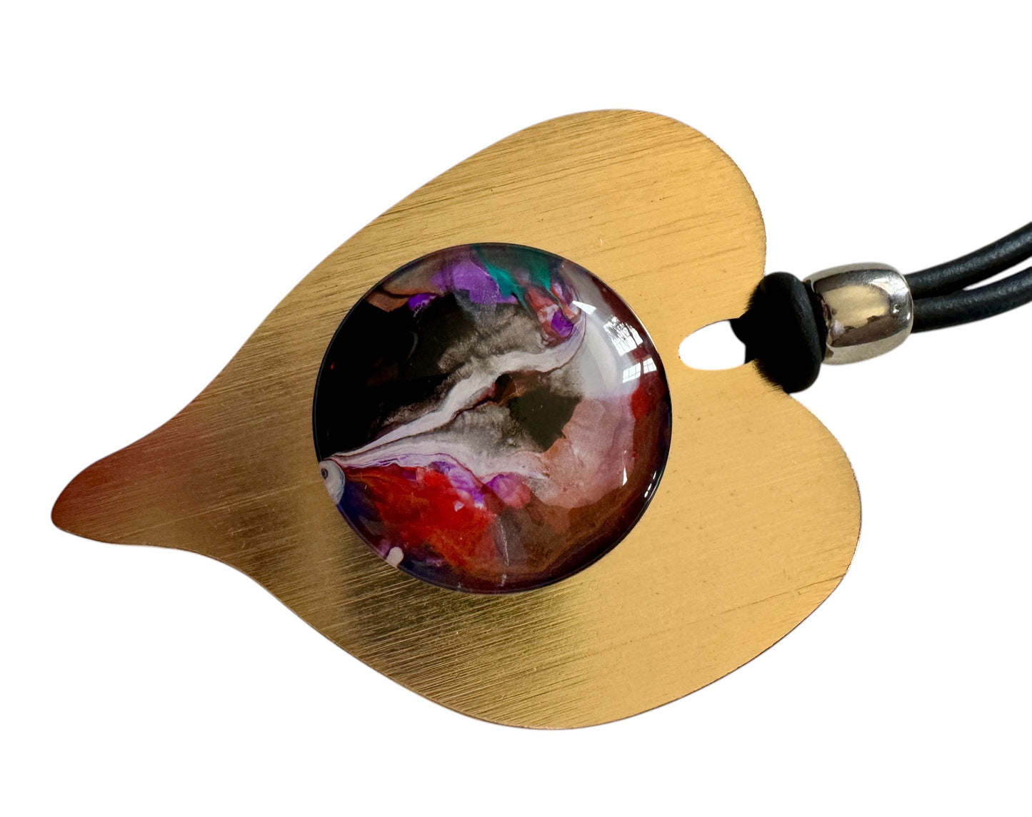 Abstract Wearable Art Statement Necklace - 3.5" Pendant and 40" black rubber chord