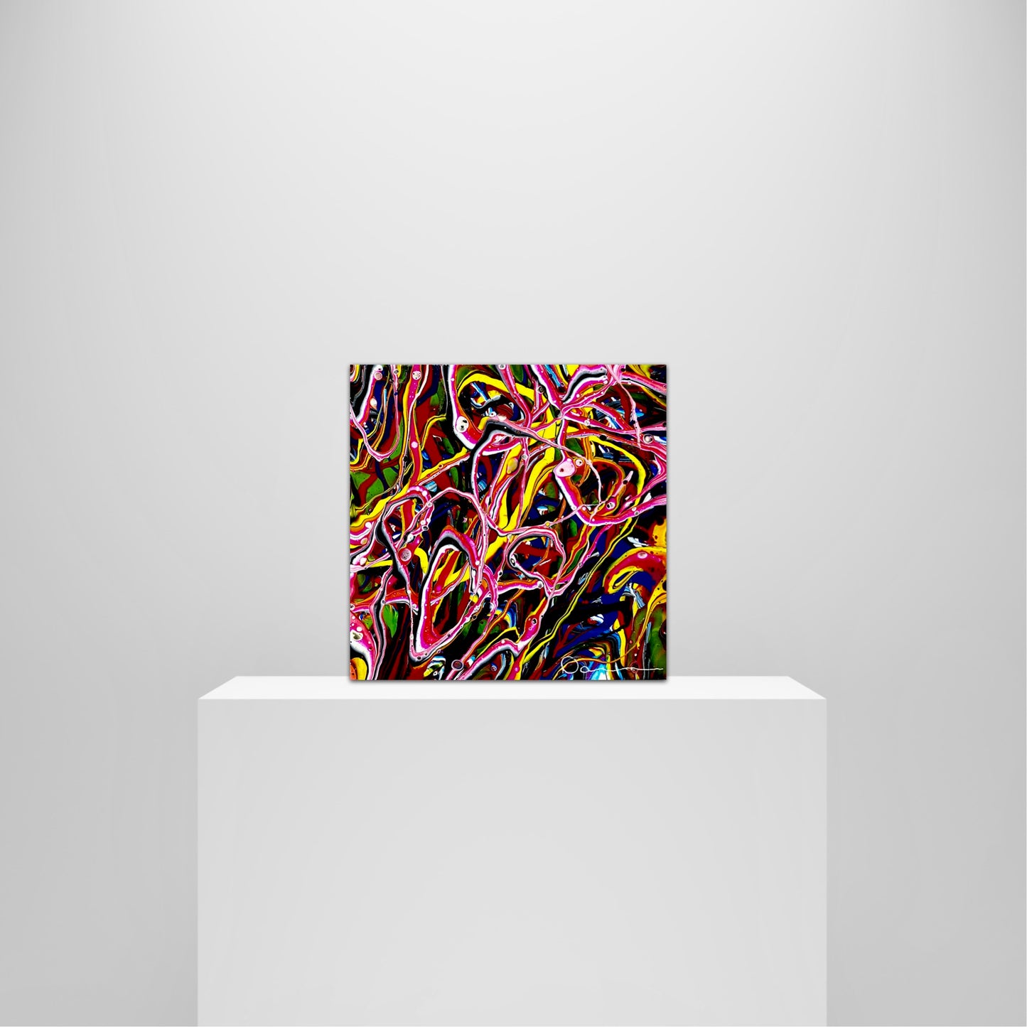 Summer Day (6x6) - Abstract fluid acrylic canvas painting