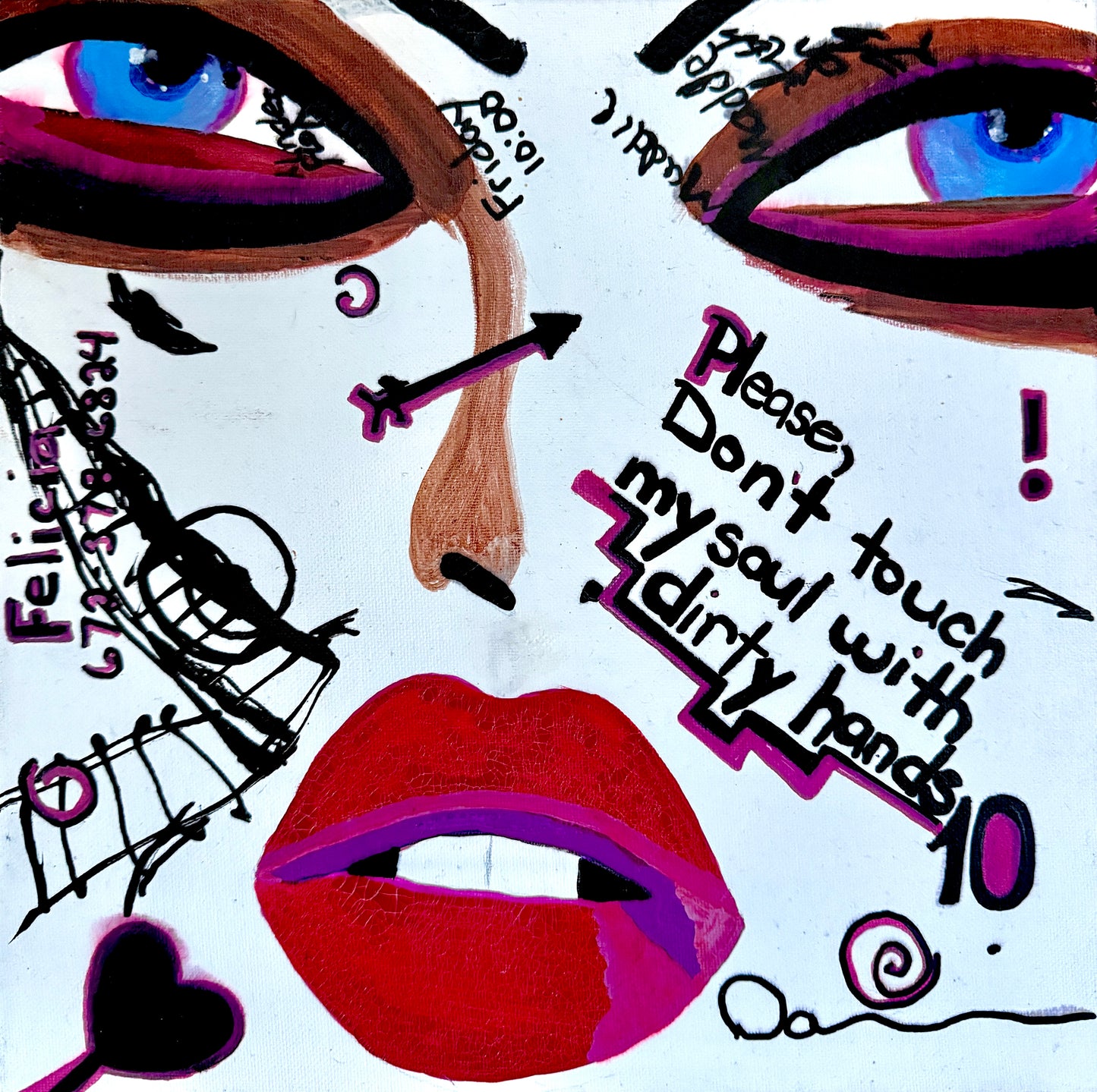 Please, Don't Touch My Soul With Dirty Hands (12x12) - Mixed media on canvas painting