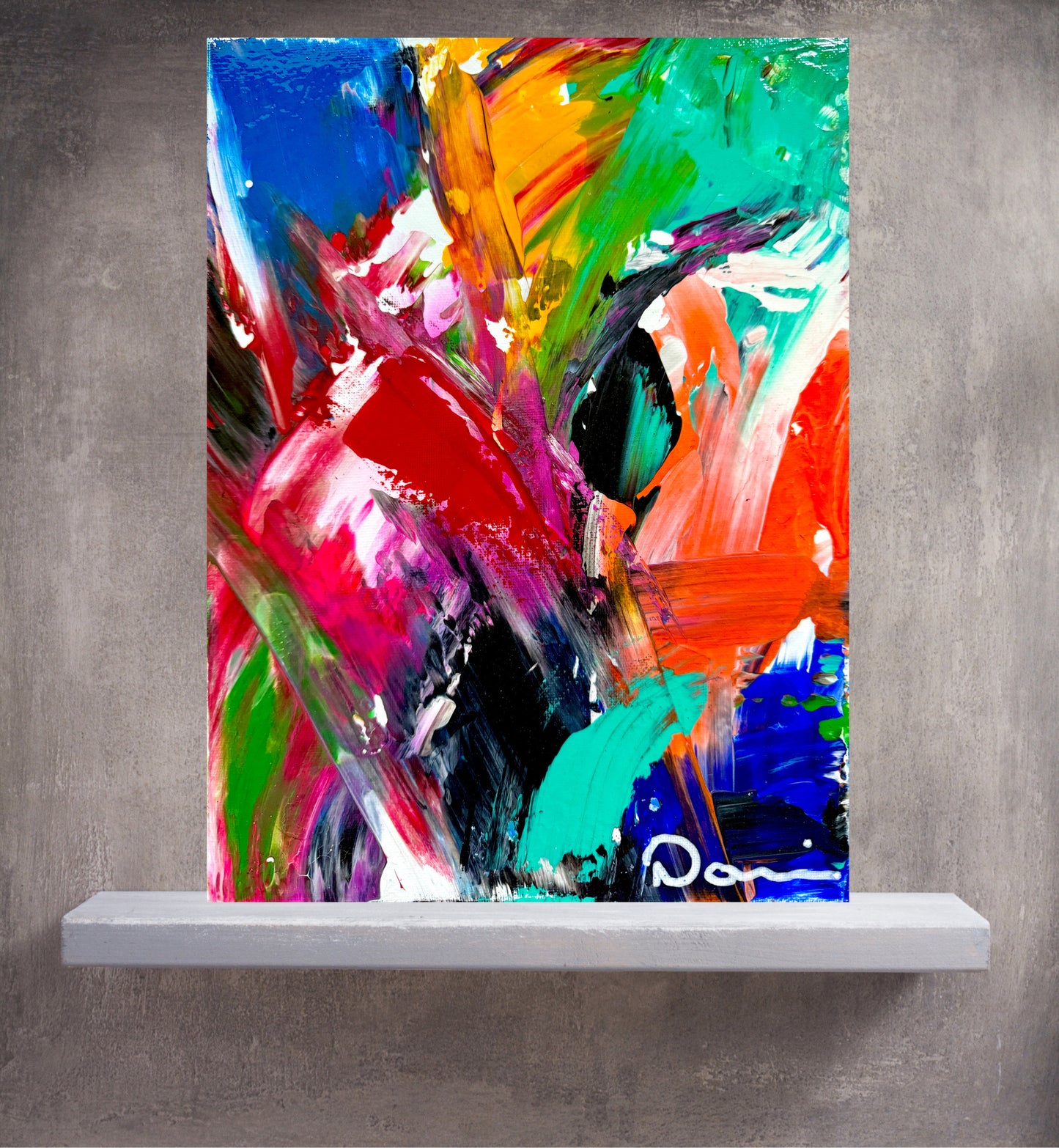 Vivid Cascade (9x12) - Original Abstract Hand-Painted Textured Acrylic On Canvas Signed Painting by Dani Wilson