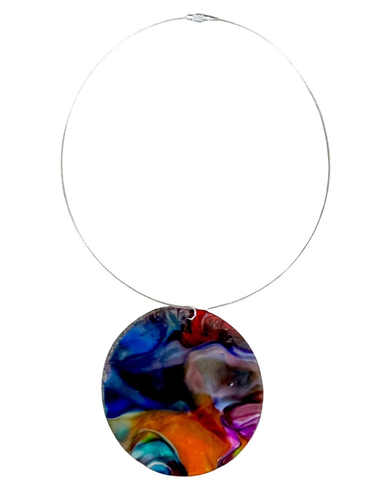 Hand Painted Wearable Art 3" Pendant and 18" Stainless Steel Chain