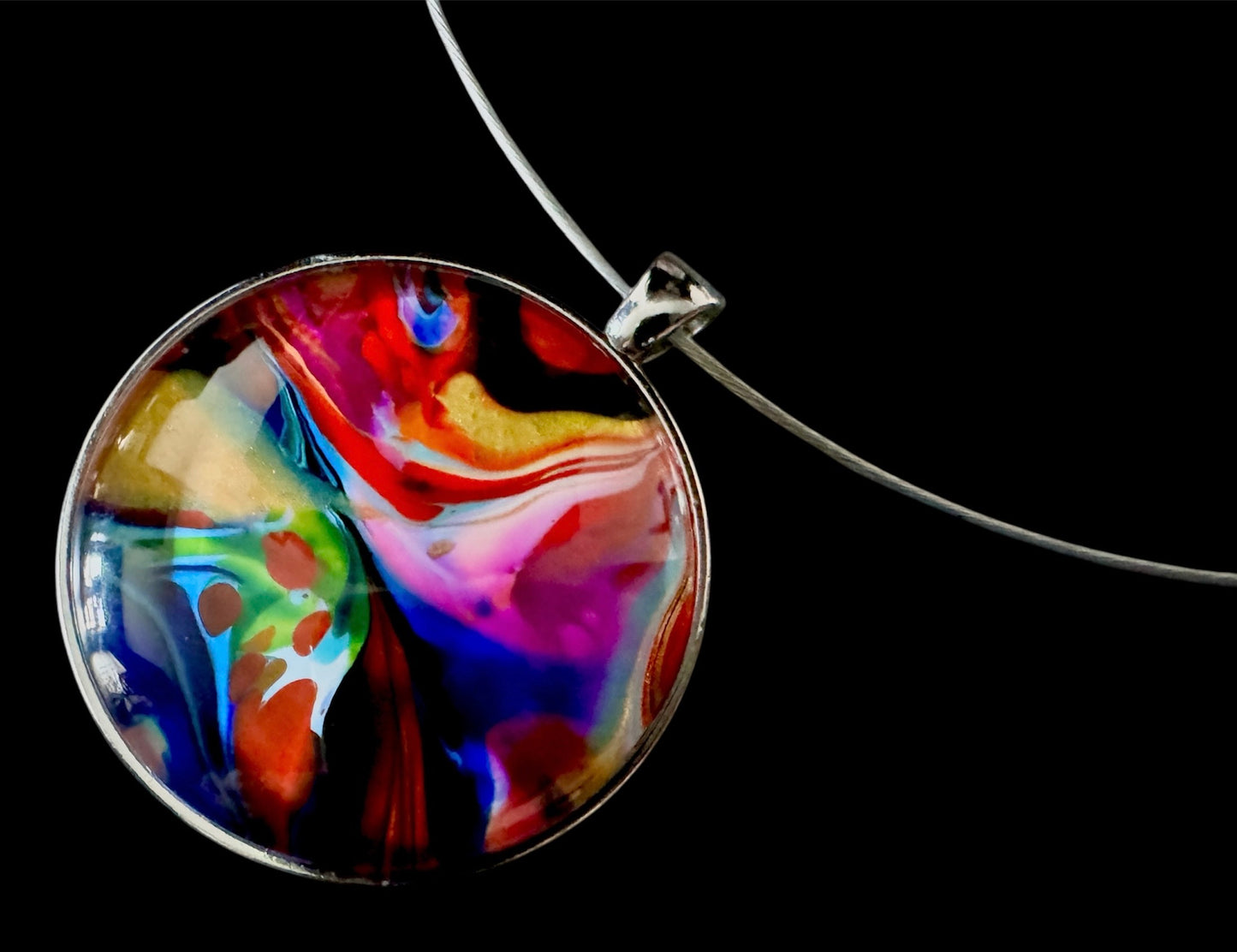 Hand-Painted Statement Necklace - 40mm Pendant and 18" Chain