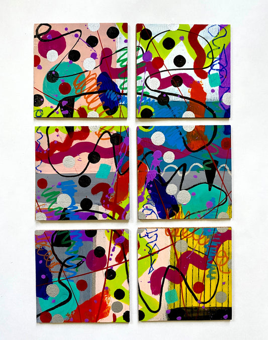 Six Piece Coaster Set #1 (4x4) - Abstract hand painted graffiti style