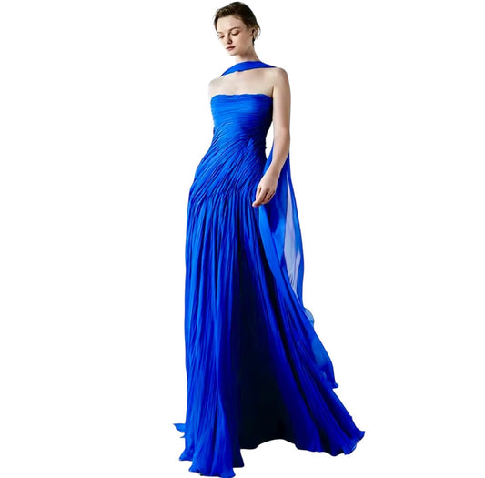 Custom Made: Very Elegant Strapless Strapless A-Line Flowing Silk Formal Dress 