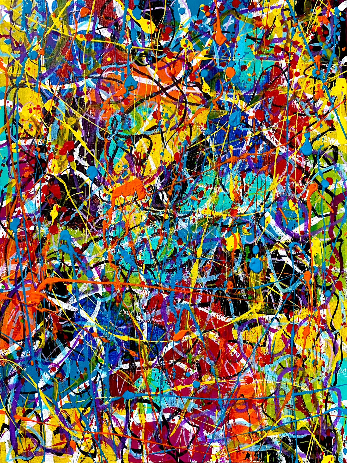 Any Which Way But Up  (16x20) - Mixed media abstract spatter style canvas painting