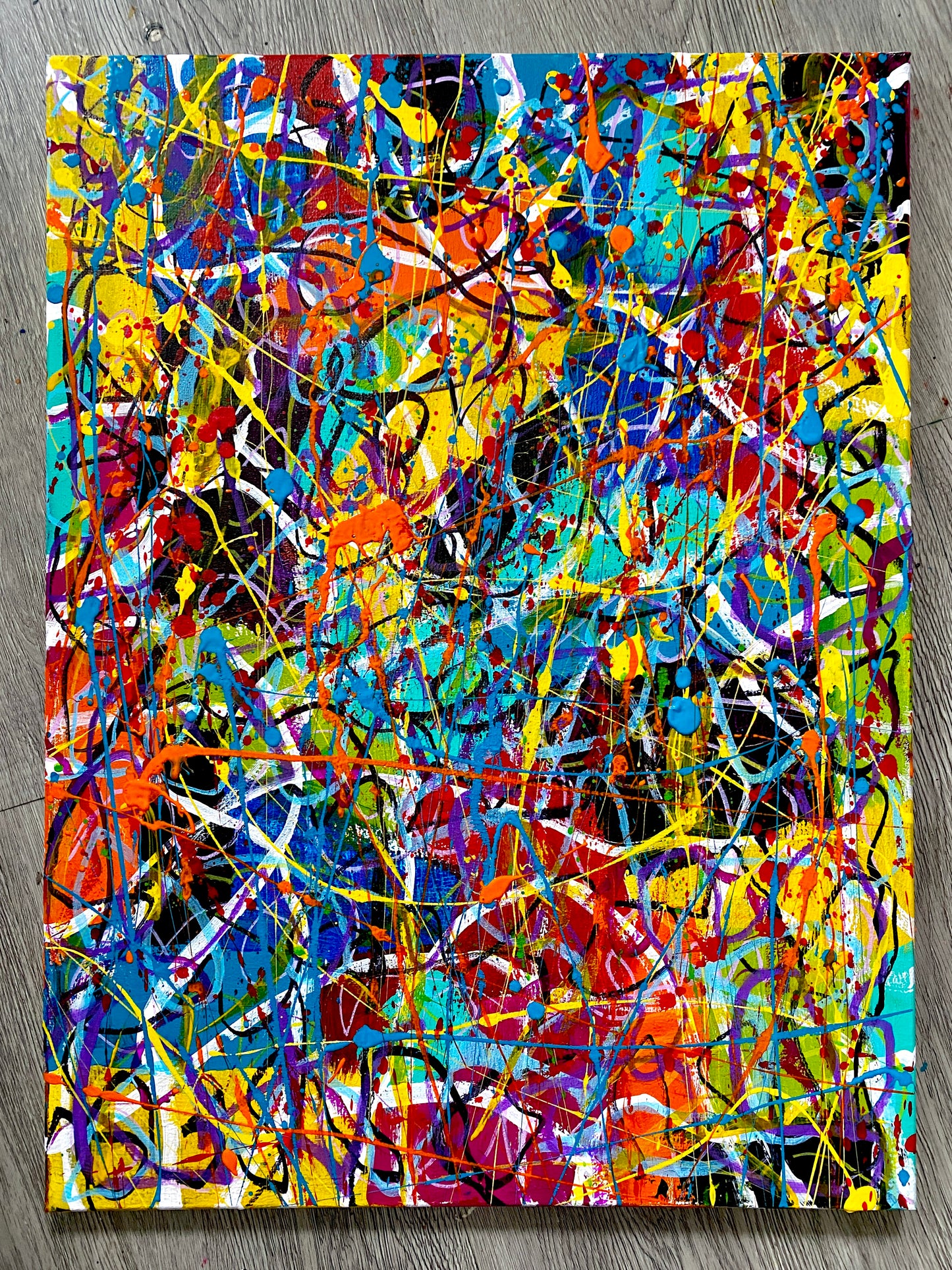 Any Which Way But Up  (16x20) - Mixed media abstract spatter style canvas painting