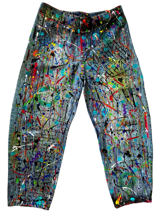 Wearable Art - Hand Painted Barrel Jeans For Women (Size 8)