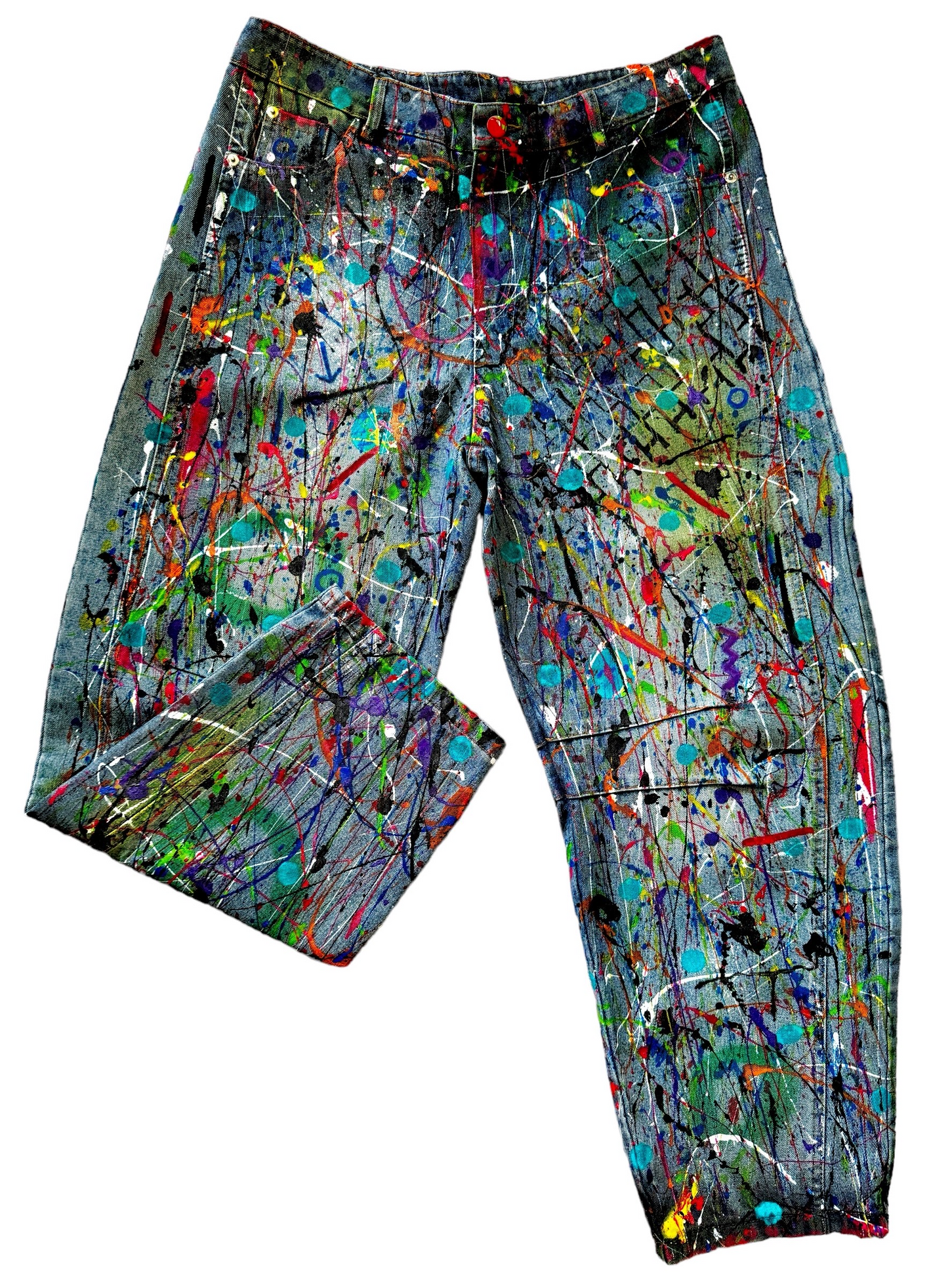 Wearable Art - Hand Painted Barrel Jeans For Women (Size 8)